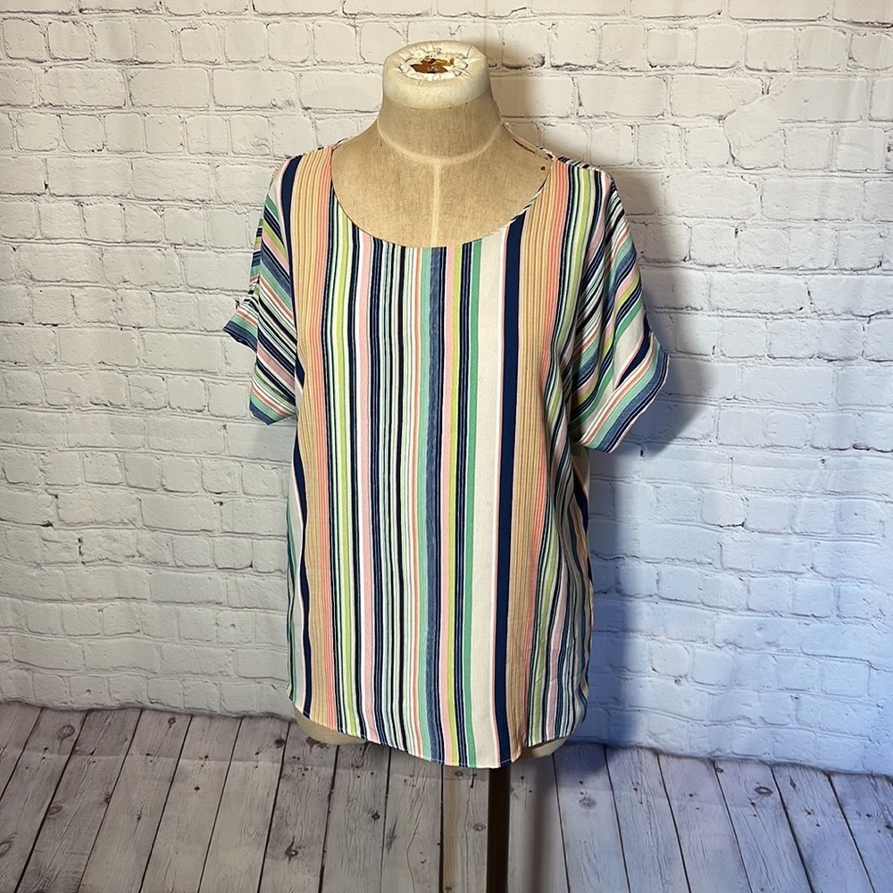 Mello day medium rainbow stripe short sleeve‎ blouse